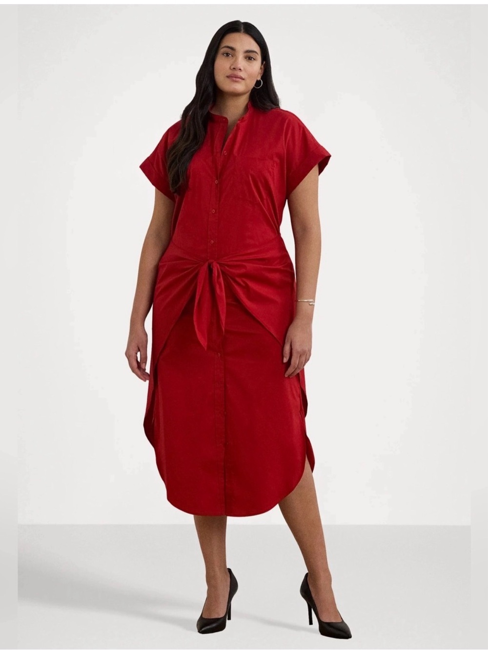Ralph Lauren Red Tie-Front Shirt Dress - Women's Red Dress